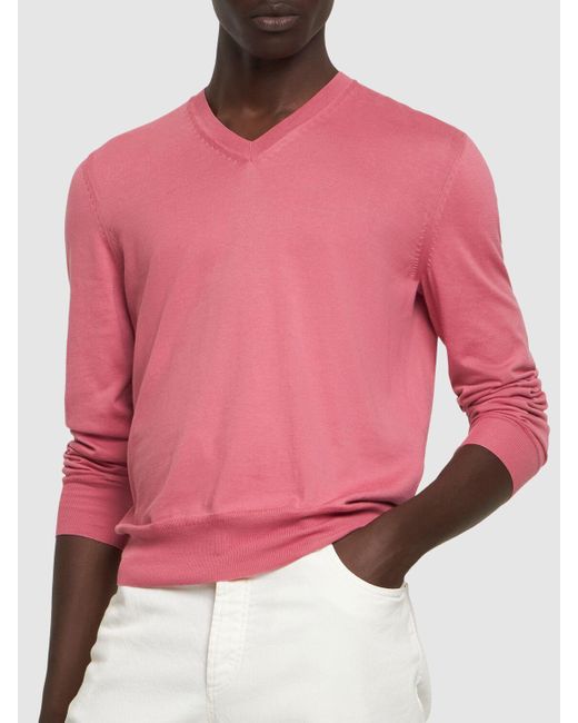 Tom Ford Pink Superfine Cotton V Neck Sweater for men