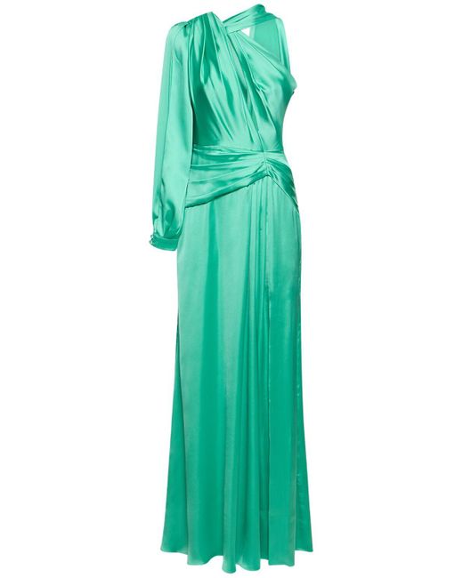 Robe longue en satin léger drapée à une manche Zuhair Murad en coloris Green