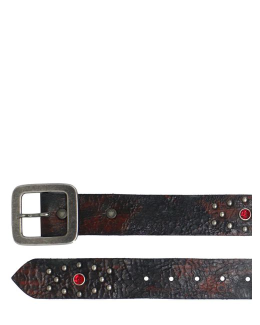 HTC Black 4cm Studded Destroyed Leather Belt for men