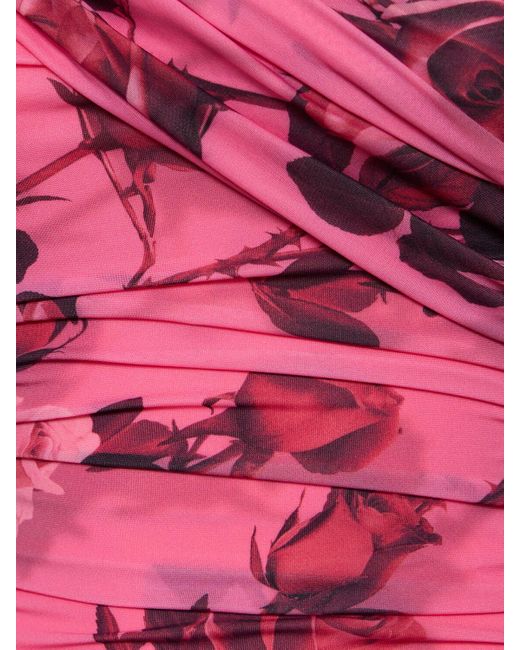Blumarine Pink Rose Print Tech Jersey Mini Dress