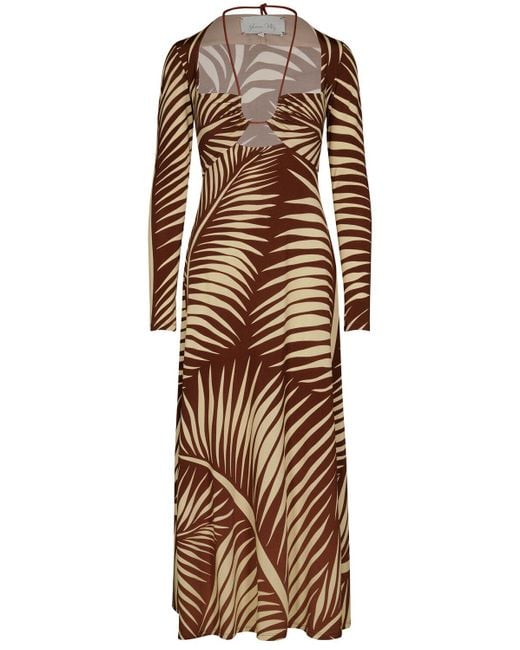 Johanna Ortiz Natural Printed Shiny Jersey Midi Dress
