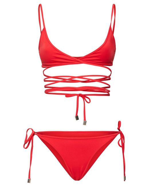 The Attico Red Lycra Triangle Bikini