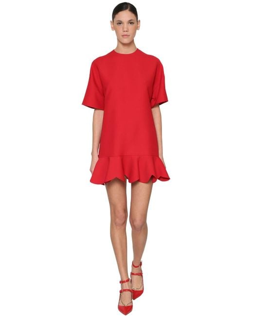 Valentino Red Kleid Aus Seiden/wollkrepp