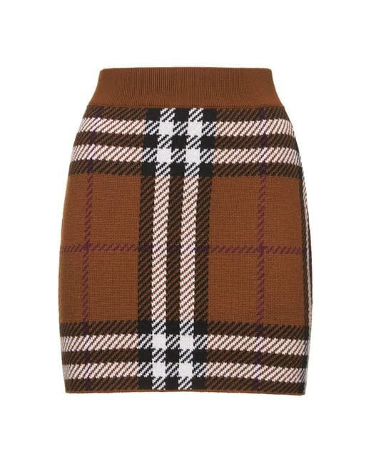 Burberry Brown Kiandra Check Jacquard Wool Mini Skirt