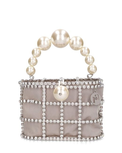 Rosantica White Holly Crystal & Pearl Top Handle Bag