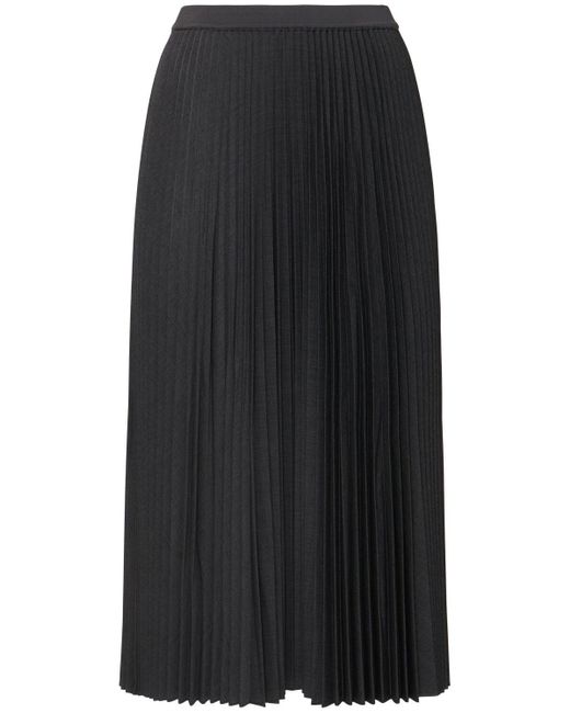 Theory Black Pleated Wool Blend Midi Skirt