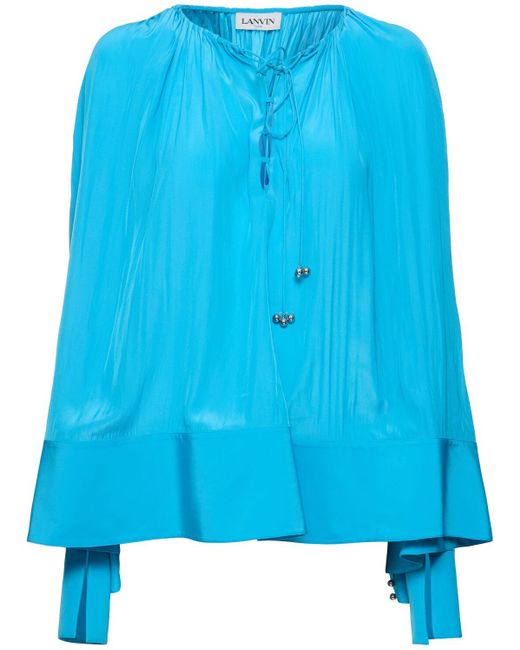 Lanvin Blue Flared Satin Long Sleeve Shirt