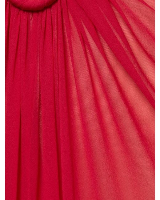 Robe longue en mousseline de soie drapée ajourée Alberta Ferretti en coloris Red