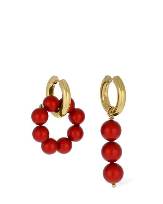 Timeless Pearly Red Beaded Charm Mismatched Earrings