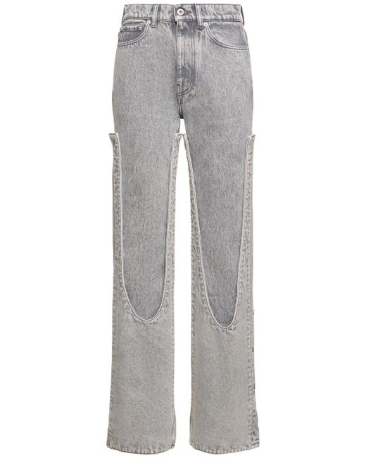 Y. Project Gray Denim Patchwork High Rise Flared Jeans