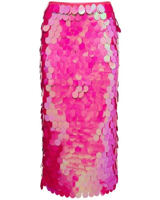 ROTATE BIRGER CHRISTENSEN Pink Tasha Sequined Pencil Midi Skirt
