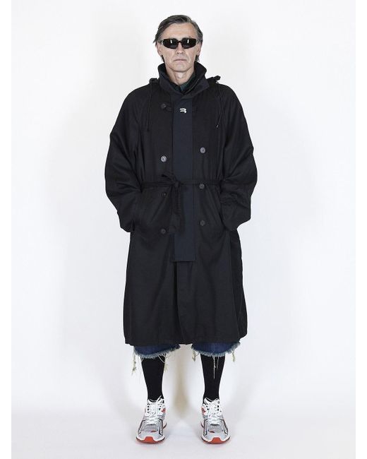 Balenciaga B Print Tech Gabardine Sport Trench Coat in Black for Men | Lyst