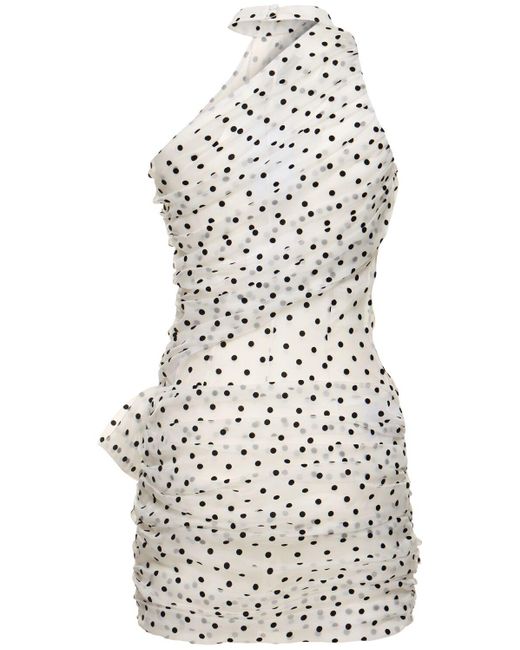 One Shoulder Mini Robe en polka Alessandra Rich en coloris White