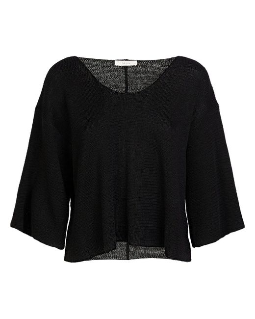 The Row Black Falexis 3/ Sleeve Linen Knit Flared Top