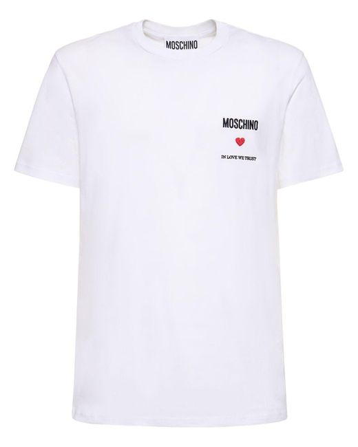 Moschino White In Love We Trust Cotton Jersey T-Shirt for men