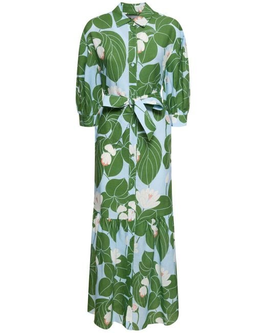 Robe longue en coton et lin imprimé bianca Borgo De Nor en coloris Green