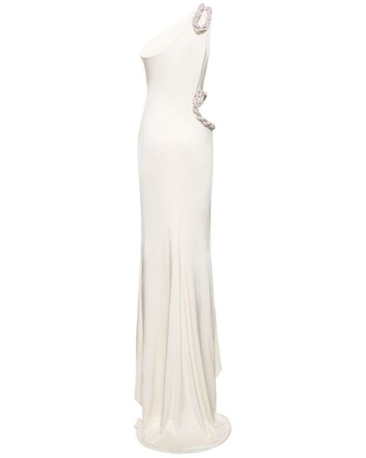 Stella McCartney White Embellished Viscose Satin Cutout Dress