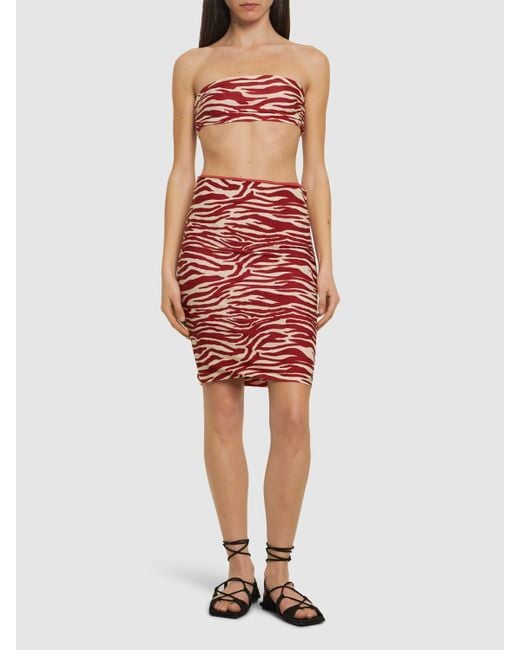 The Attico Red Printed Lycra Draped Low Rise Mini Skirt