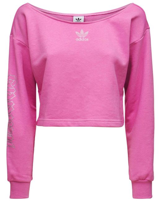 adidas Originals Cropped Slouchy Crew Sweatshirt in Pink | Lyst