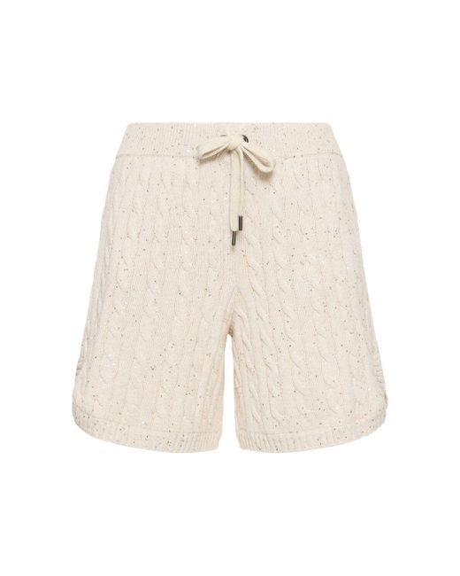 Brunello Cucinelli White Cable Knit Cotton Blend Shorts
