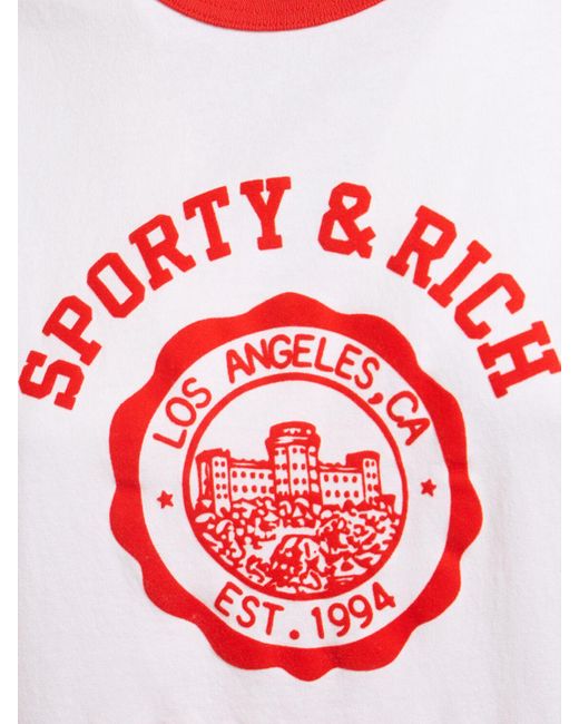 Sporty & Rich White Emblem Flocked Ringer T-shirt