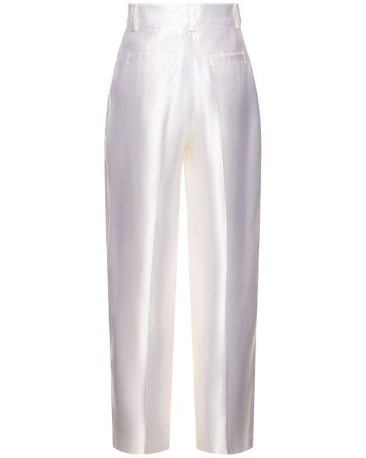 Pantaloni dritti vita alta in lino e seta di Giorgio Armani in White