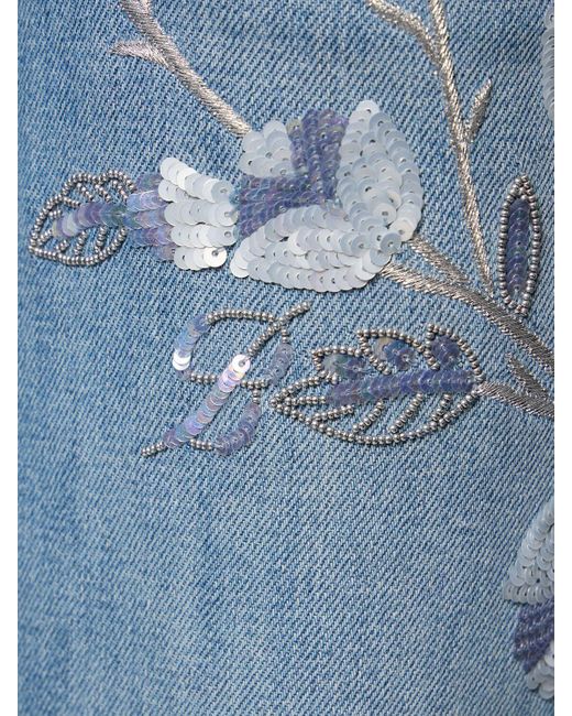 Blumarine Blue Denim Straight Jeans W/Flowers