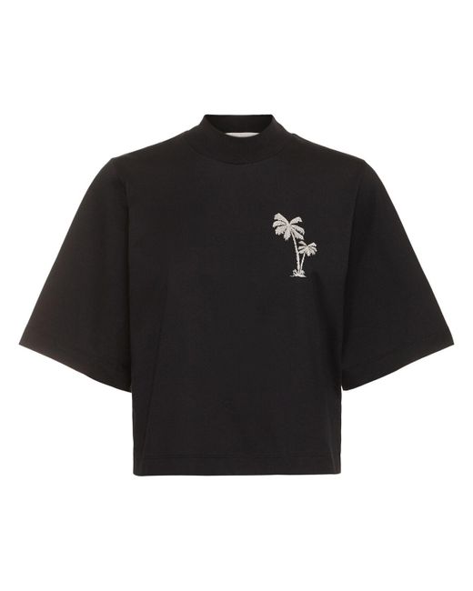 Palm Angels Black Bauchfreies T-shirt Aus Baumwolle "palmen"