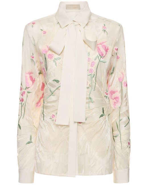 Elie Saab Natural Tulle Embroidered & Sequined Shirt