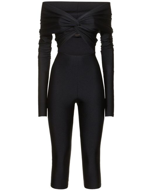ANDAMANE Black Bedruckter Langarm-jumpsuit Aus Lycra "kendall"