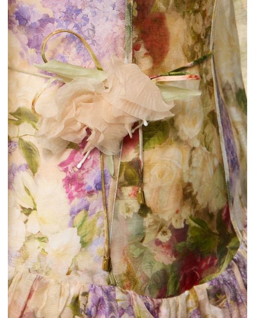 Vestido corto de lino y seda con estampado Zimmermann de color Multicolor