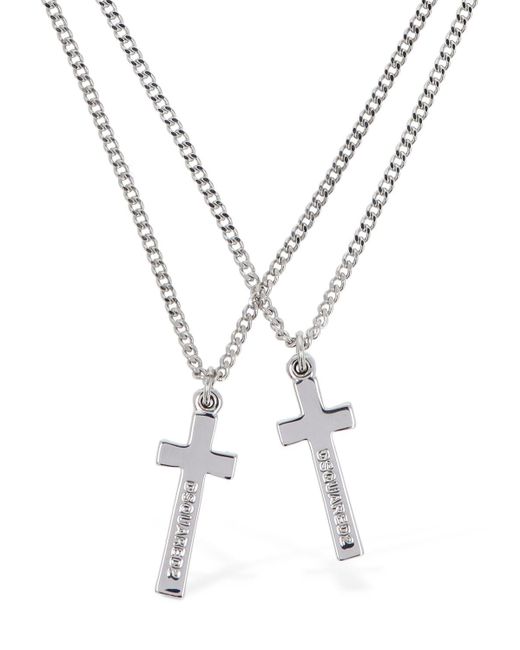 DSquared² White Jesus Double Chain Necklace for men
