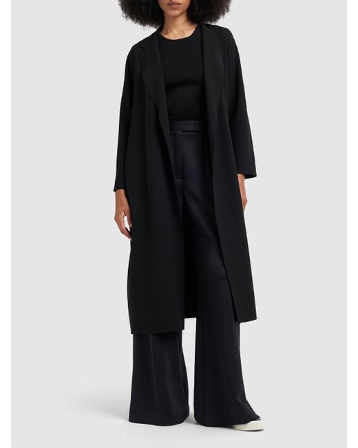 Manteau midi en crêpe de laine avec ceinture ester Max Mara en coloris Black
