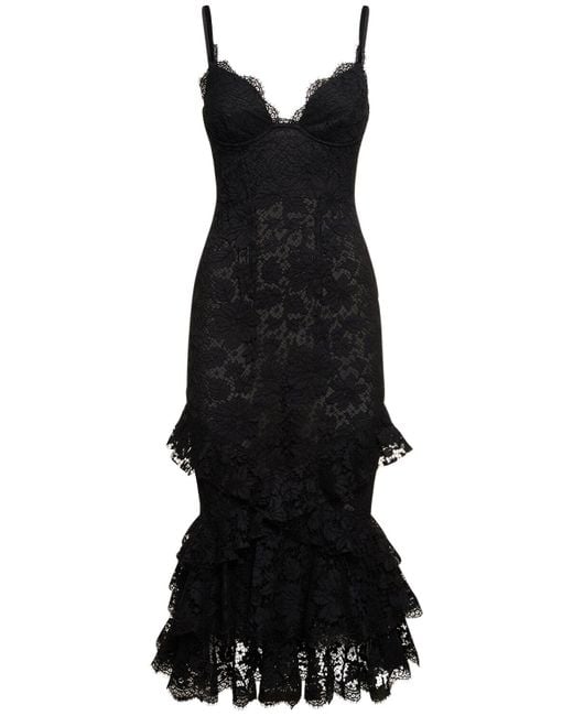 Roberto Cavalli Black Macramé Lace Ruffled Hem Midi Dress