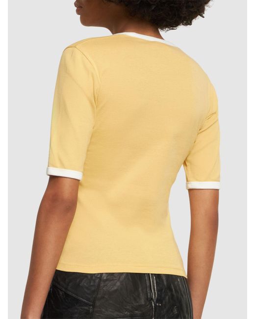 Courreges Yellow T-shirt Aus Baumwolle Mit Kontrastdetails