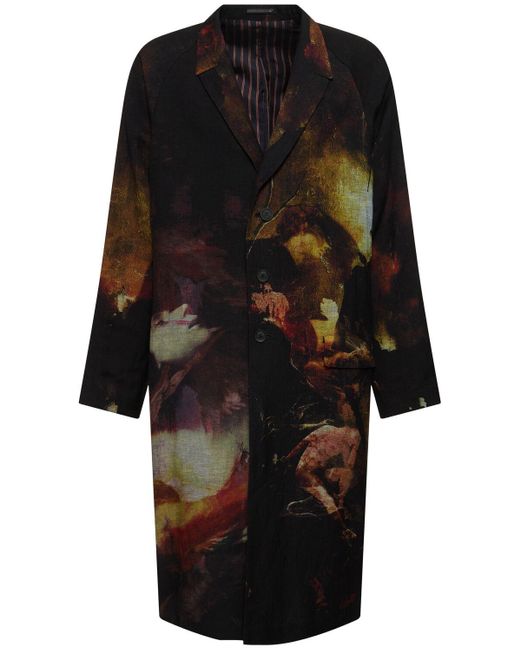 Manteau long en lin mélangé imprimé i-designed Yohji Yamamoto pour homme en coloris Black