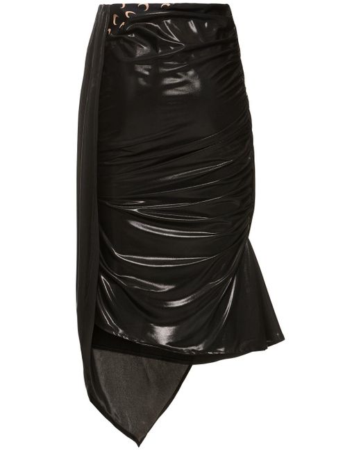 MARINE SERRE Black Draped Jersey Midi Skirt