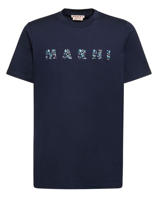 T-shirt en jersey de coton imprimé logo Marni pour homme en coloris Blue