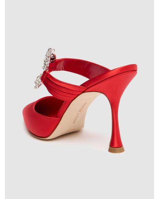 Mules maidugura in raso 90mm di Manolo Blahnik in Red