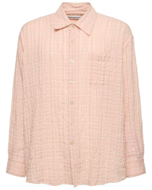 Our Legacy Pink Check Cotton Blend Seersucker Shirt for men