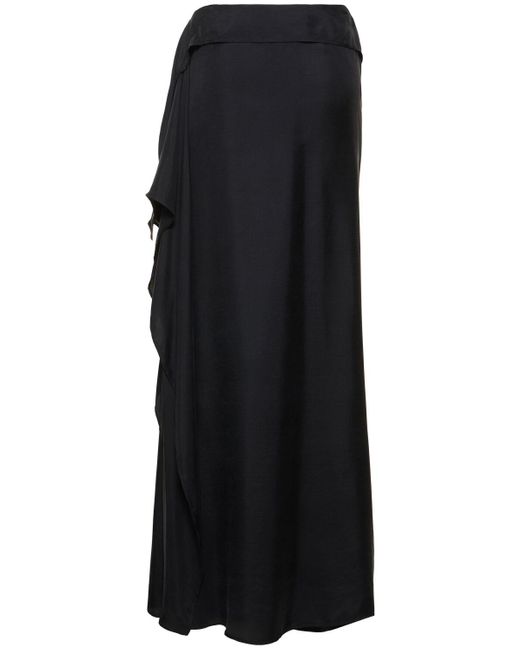 Ann Demeulemeester Black Medi Asymmetric Silk Twill Long Skirt