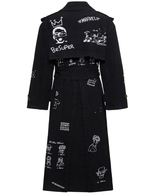 Kidsuper Black Embroidered Cotton Trench Coat for men