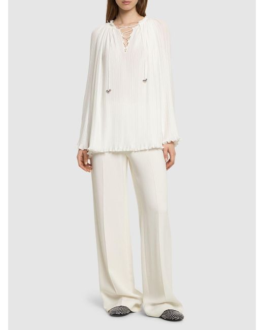 Lanvin White Pleated Flared Long Sleeve Shirt