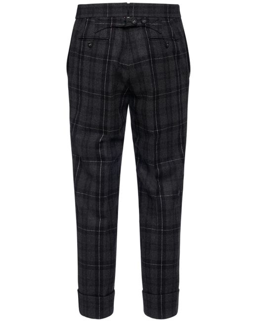 Thom Browne Blue Tartan Flannel Wool Pants for men