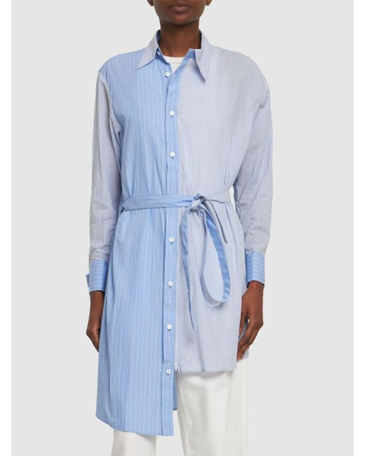 Yohji Yamamoto Blue Striped Asymmetrical Cotton Shirt W/ Zip