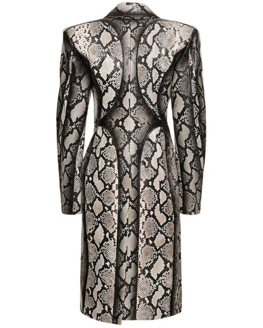 Manteau mi-long en cuir imprimé serpent Mugler en coloris Black