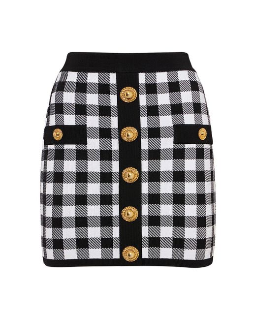Balmain Black Check Knit Mini Skirt