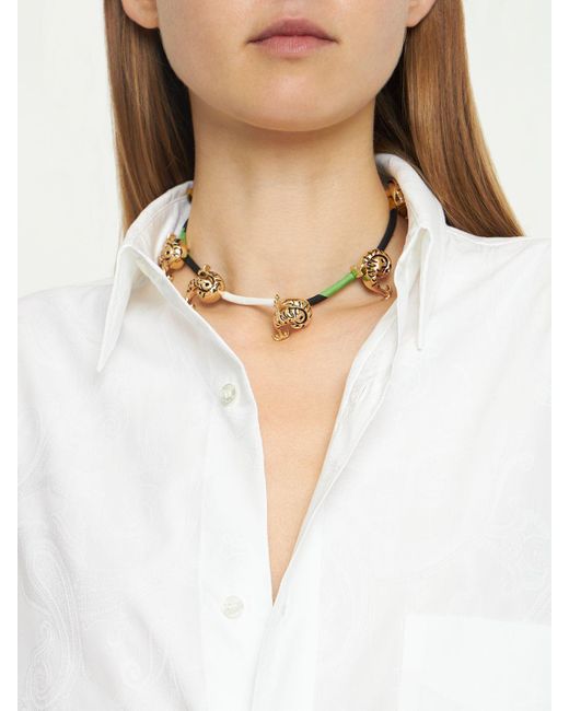 Emilio Pucci Metallic Pesci Silk Cord Collar Necklace