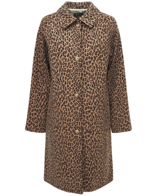 A.P.C. Brown Manteau Alice Leopard Print Wool Coat