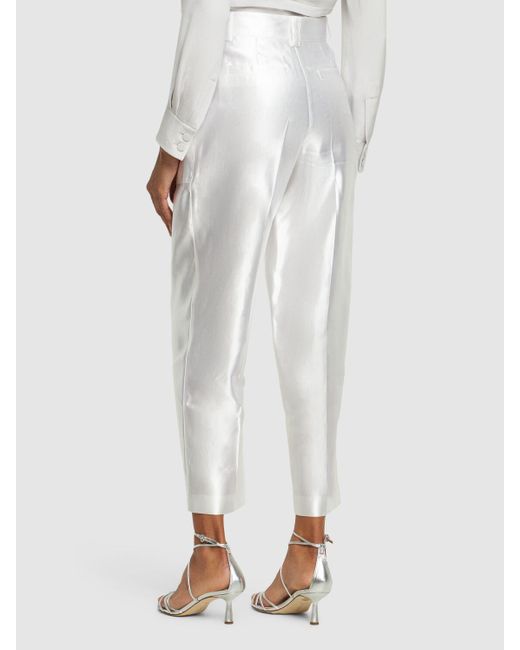 Pantalon droit en lin et soie taille haute Giorgio Armani en coloris White